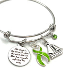 Lime Green Ribbon Charm Bracelet - She Stood in the Storm / Adjusted Her Sails