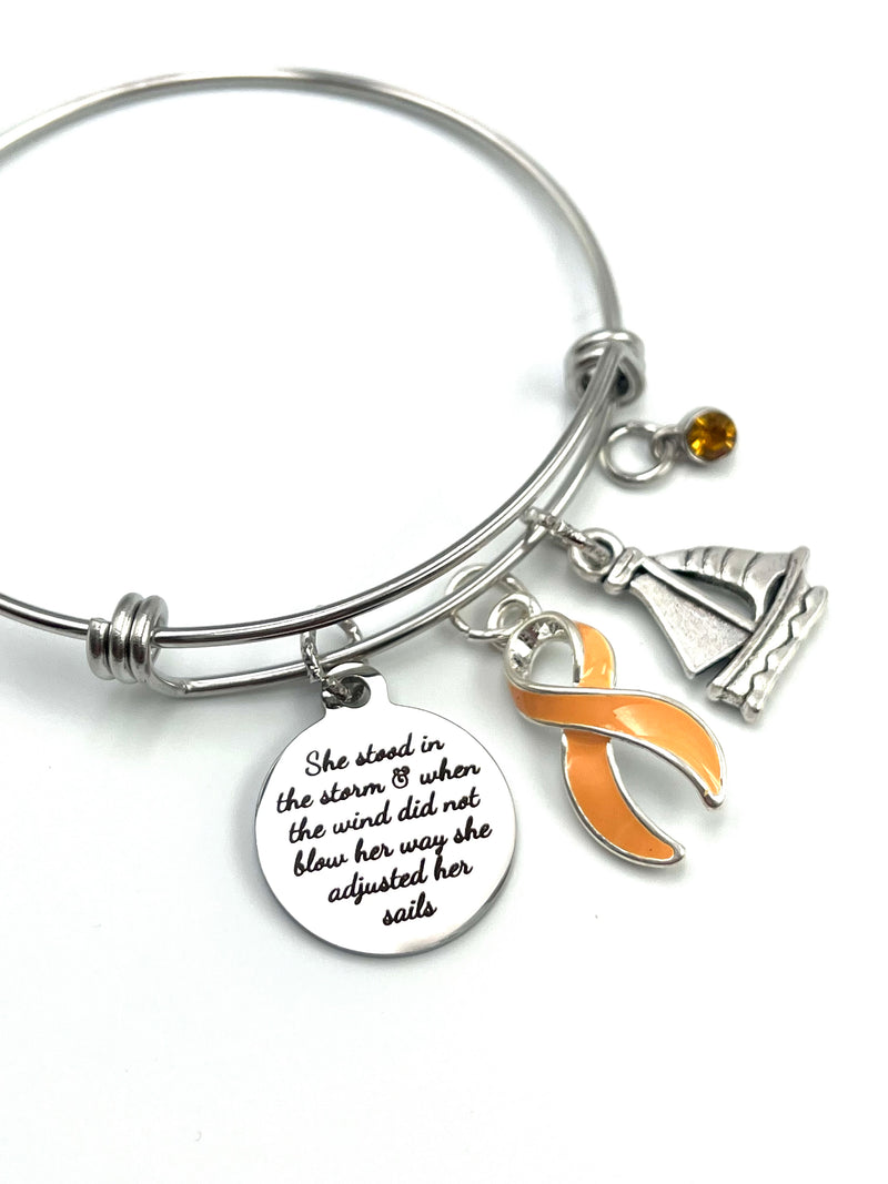 Peach Ribbon Charm Bracelet - She Stood in the Storm / Adjusted her Sails