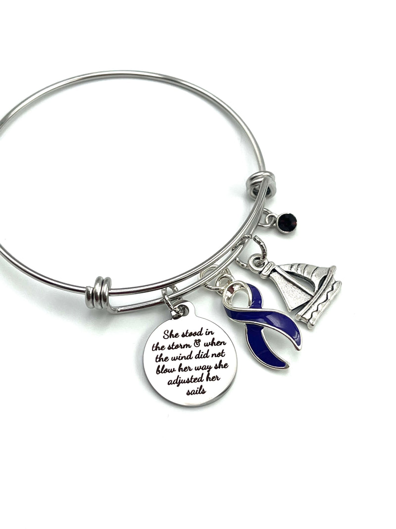 Violet Purple Ribbon Charm Bracelet - She Stood in the Storm / Adjusted Her Sails - Rock Your Cause Jewelry