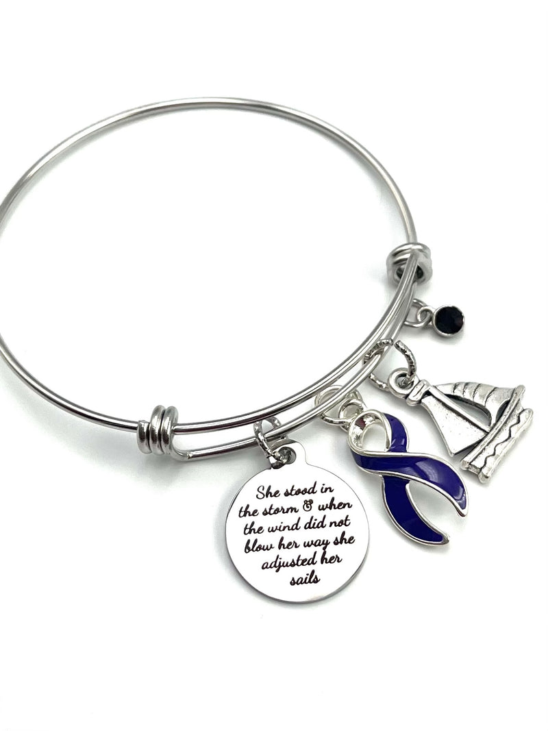 Violet Purple Ribbon Charm Bracelet - She Stood in the Storm / Adjusted Her Sails - Rock Your Cause Jewelry