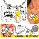 Yellow Ribbon Osteosarcoma Awareness Necklace, Bone Cancer Survivor Gift, Sarcoma Support Jewelry, Matthew 28:20 Christian Faith Necklace