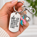 Pink Teal Ribbon Keychain, BRCA Previvor Gift, Hereditary Breast Ovarian Cancer Awareness, Preventative Mastectomy Gift, Strong Fierce Brave