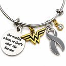 Gray (Grey) Ribbon Charm Bracelet - She Needed a Hero, So That's What She Became