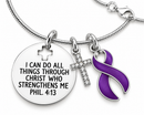 Purple Awareness Ribbon Faith Necklace – Philippians 4:13 Christian Cancer Jewelry, Pancreatic Cancer Lupus Epilepsy Survivor Gift