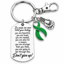 Green Ribbon Awareness Keychain – Encouragement Gift for Her, "You Are Beautiful, You Are Loved" Inspirational Charm, Mental Health Awareness Gift, Cause Ribbon Sterling Silver Plated Accessory