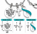 Teal & White Ribbon Cervical Cancer Necklace – “I Will Hold You Up” Faith Cross Necklace, Survivor & Fighter Gift