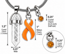 Orange Awareness Ribbon Clear Quartz Crystal Necklace – Multiple Sclerosis, Leukemia & Kidney Cancer Healing Crystal Gift