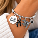 Just Keep Swimming Bracelet, Black Ribbon Melanoma Awareness Jewelry, Cancer Survivor Gift, Inspirational Fish Charm Bangle