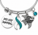 Cervical Cancer Awareness Bracelet, Teal White Ribbon, Just Keep Swimming, HPV Awareness, Survivor Gift, Cancer Warrior Jewelry