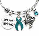 Teal Awareness Ribbon Bracelet, Ovarian Cancer, PCOS, Endometriosis, Sexual Assault Survivor Gift, Just Keep Swimming Jewelry