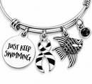 Rare Disease Awareness Bracelet, Zebra Ribbon Jewelry, Ehlers Danlos EDS, Neuroendocrine Cancer, Just Keep Swimming Gift