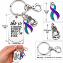 Purple Teal Ribbon Awareness Keychain, Suicide Prevention Mental Health Gift, She Is Strong Fierce Brave, Survivor Support Gift