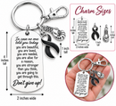 Black Ribbon Awareness Keychain – Encouragement Gift for Loss, Melanoma, Suicide Prevention & Mental Health Support – Inspirational Quote Charm, Sterling Silver Plated Cause Ribbon, Engraved Sympathy Gift