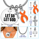 Let Go Let God Necklace, Orange Ribbon MS Awareness Jewelry, Multiple Sclerosis Gift, Leukemia Kidney Cancer Survivor, Christian Faith Necklace