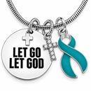 Choose Any Awareness Ribbon Necklace, Let Go Let God Faith Jewelry, Cancer Survivor Gift, Personalized Ribbon Color, Christian Encouragement Gift