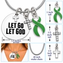Let Go Let God Necklace, Green Awareness Ribbon, Mental Health Kidney Disease Organ Donation Gift, Christian Faith Jewelry, Cross Necklace