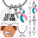 Let Go Let God Necklace, Pink Teal Ribbon BRCA Awareness, Previvor Gift, Hereditary Breast Ovarian Cancer, Christian Faith Jewelry