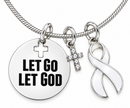 White Ribbon Lung Cancer Awareness Necklace, Let Go Let God Faith Jewelry, Cancer Survivor Gift, Christian Cross Necklace, Hope Jewelry