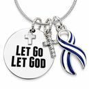 Let Go Let God Necklace, Navy Blue White Awareness Ribbon, Christian Faith Jewelry, Cross Necklace, Inspirational Gift, ALS Awareness Gift