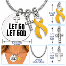 Let Go Let God Necklace, Gold Ribbon Childhood Cancer Awareness Jewelry, Pediatric Cancer Warrior Gift, Christian Faith Cross Necklace