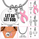 Let Go Let God Necklace, Pink Ribbon Breast Cancer Awareness Jewelry, Survivor Gift, Christian Faith Cross Necklace, Chemo Encouragement