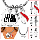 Let Go Let God Necklace, Red White Ribbon Aplastic Anemia Awareness, Head Neck Oral Cancer Gift, DVT Survivor, Christian Faith Jewelry
