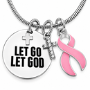Let Go Let God Necklace, Pink Ribbon Breast Cancer Awareness Jewelry, Survivor Gift, Christian Faith Cross Necklace, Chemo Encouragement