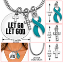 Let Go Let God Necklace, Teal Ribbon Ovarian Cancer Awareness, PCOS Endometriosis Survivor Gift, Christian Faith Cross Jewelry