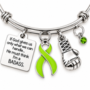 Lime Green Ribbon Lymphoma Awareness Bracelet – Non-Hodgkin Lymphoma BADASS Cancer Fighter Gift with Boxing Glove