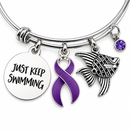 Purple Awareness Ribbon Bracelet, Just Keep Swimming, Lupus, Pancreatic Cancer, Epilepsy, Fibromyalgia, Alzheimer's Gift