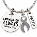 Gray Ribbon Awareness Necklace, Brain Cancer Gift, Brain Tumor Survivor Jewelry, Diabetes Awareness, Matthew 28:20 Faith Necklace