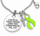 Lime Green Awareness Ribbon Faith Necklace – Philippians 4:13 Christian Necklace, Lymphoma & Lyme Disease Support Gift