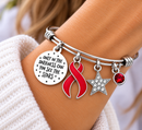 Red Ribbon Awareness Bracelet, Heart Disease, Stroke, HIV AIDS Support Gift, Inspirational Survivor Jewelry, Adjustable Charm Bangle