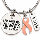 Uterine Cancer Awareness Necklace, Peach Ribbon Jewelry, Endometrial Cancer Survivor Gift, Matthew 28:20 Christian Faith Necklace