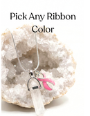 Healing clear crystal quartz pendant necklace with customizable ribbon in various colors, by RockYourCauseJewelry.