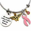 Pink Ribbon Charm Bracelet - She Needed a Hero, So That's What She Became