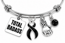 Black Awareness Ribbon Total Badass Bracelet – Melanoma Survivor, Cancer Fighter, Mourning & Memorial Gift, Boxing Glove Jewelry