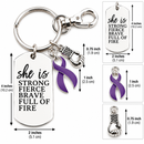 Purple Ribbon Awareness Keychain, Cancer Lupus Alzheimer's Epilepsy Fibromyalgia Survivor Gift, She Is Strong Fierce Brave