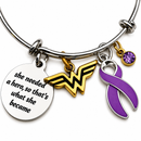 Purple Ribbon Charm Bracelet - She Needed a Hero, So That's What She Became