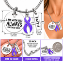 Periwinkle Ribbon Necklace, Stomach Cancer Awareness Gift, Gastric Cancer Survivor Jewelry, Matthew 28:20 Christian Faith Necklace