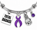 Purple Awareness Ribbon Bracelet – Total Badass Cancer Survivor Bracelet – Pancreatic Cancer, Lupus & Fibromyalgia Fighter Gift