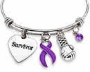Purple Ribbon Survivor Bracelet – Pancreatic Cancer, Epilepsy & Lupus Awareness Gift, Boxing Glove Fighter Jewelry