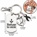 Refuse to Sink Keychain – Black Awareness Ribbon, Melanoma Cancer Gift, Skin Cancer Survivor, Memorial Gift, Anchor Keychain