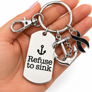 Refuse to Sink Keychain – Black Awareness Ribbon, Melanoma Cancer Gift, Skin Cancer Survivor, Memorial Gift, Anchor Keychain