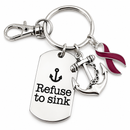 Refuse to Sink Keychain – Burgundy Awareness Ribbon Gift, Multiple Myeloma, Sickle Cell, Brain Aneurysm, Survivor & Warrior Gift