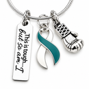 Cervical Cancer Necklace, Teal & White Ribbon, This Is Tough But So Am I, Cancer Fighter Gift, Survivor Jewelry, Chemo Gift