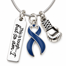 Navy Blue Ribbon Necklace, Colon Cancer Gift, Colorectal Cancer Awareness Jewelry, This Is Tough But So Am I, Cancer Fighter Gift