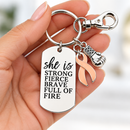Peach Ribbon Cancer Awareness Keychain, Uterine Endometrial Cancer Gift, She Is Strong Fierce Brave, Survivor Warrior Support Gift