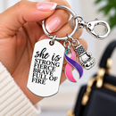 Thyroid Cancer Awareness Keychain, Pink Teal Purple Ribbon, Thyroid Cancer Survivor Gift, She Is Strong Fierce Brave, Cancer Warrior Gift