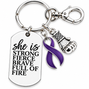 Violet Ribbon Awareness Keychain, Hodgkin Lymphoma Cancer Survivor Gift, Testicular Cancer Awareness, She Is Strong Fierce Brave Gift